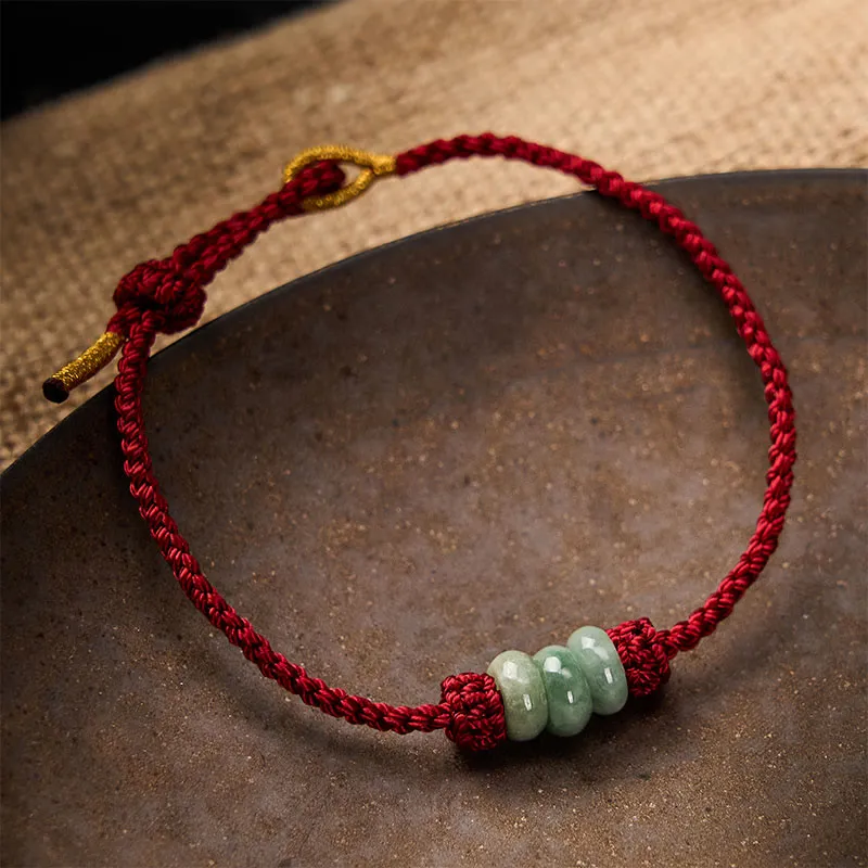Handmade Braided String Jade Beads Adjustable Diy Bracelet