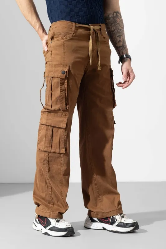 Dark Brown Drawstring Cargo Pants