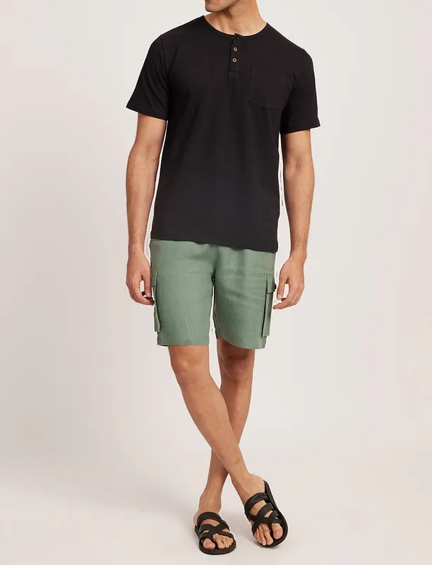 Sage Green Linen Cargo Shorts
