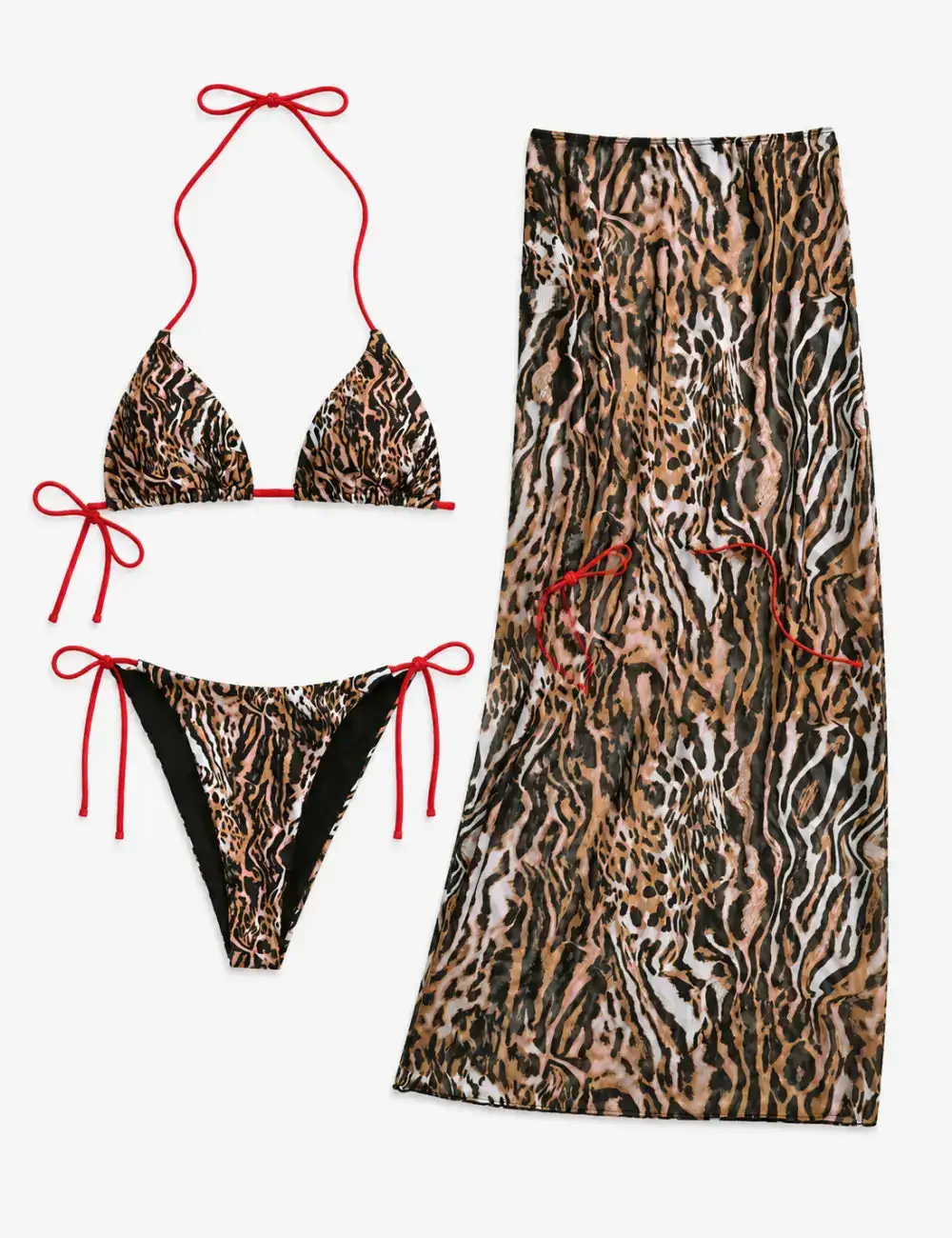 Polka Dots Halter Triangle Bikini Set with Salong