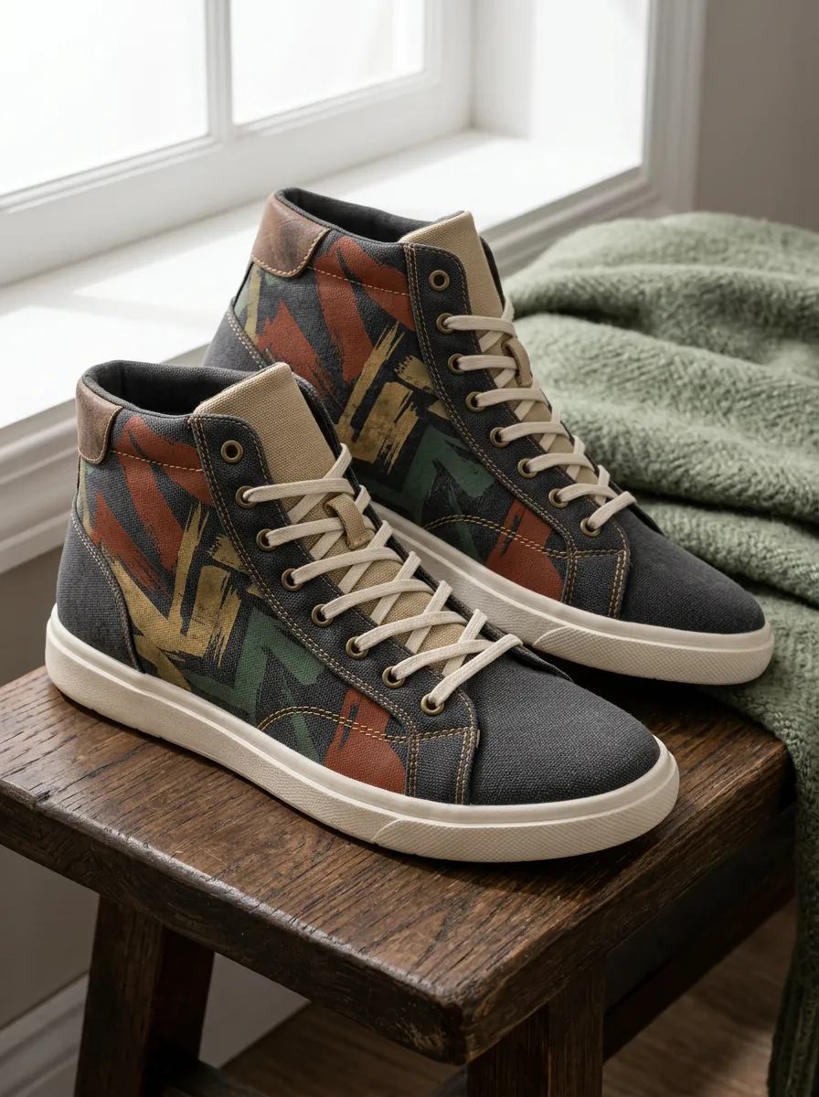 Men's Modern Abstract Brushstroke Camo Patterned Canvas Shoes