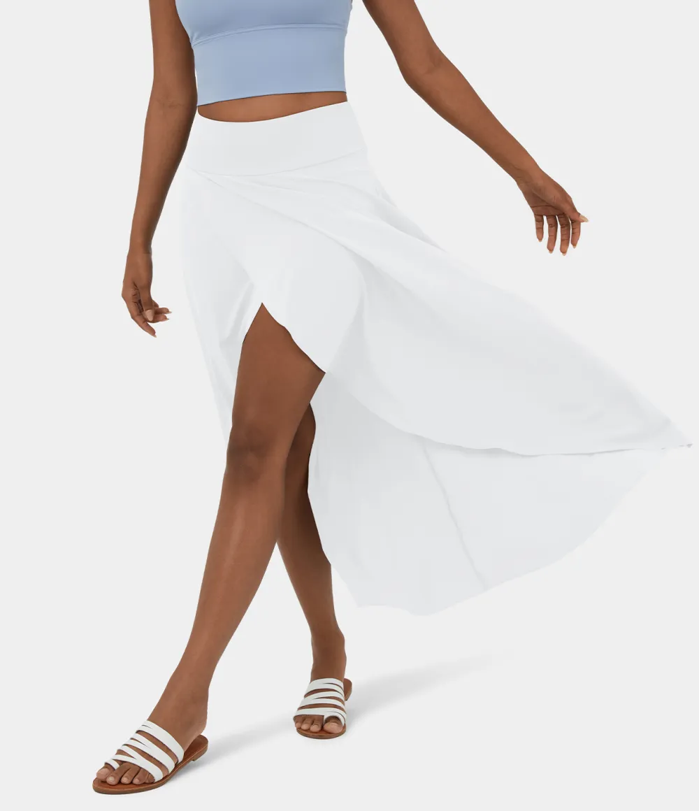 Breezeful High Waisted High Low Ruffle 2-in-1 Flowy Quick Dry Casual Regular Maxi Skirt