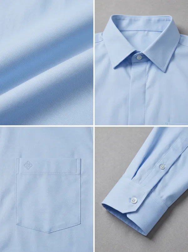 Men's Non-Iron Cotton Solid Light Blue Long Sleeve Dress Shirt