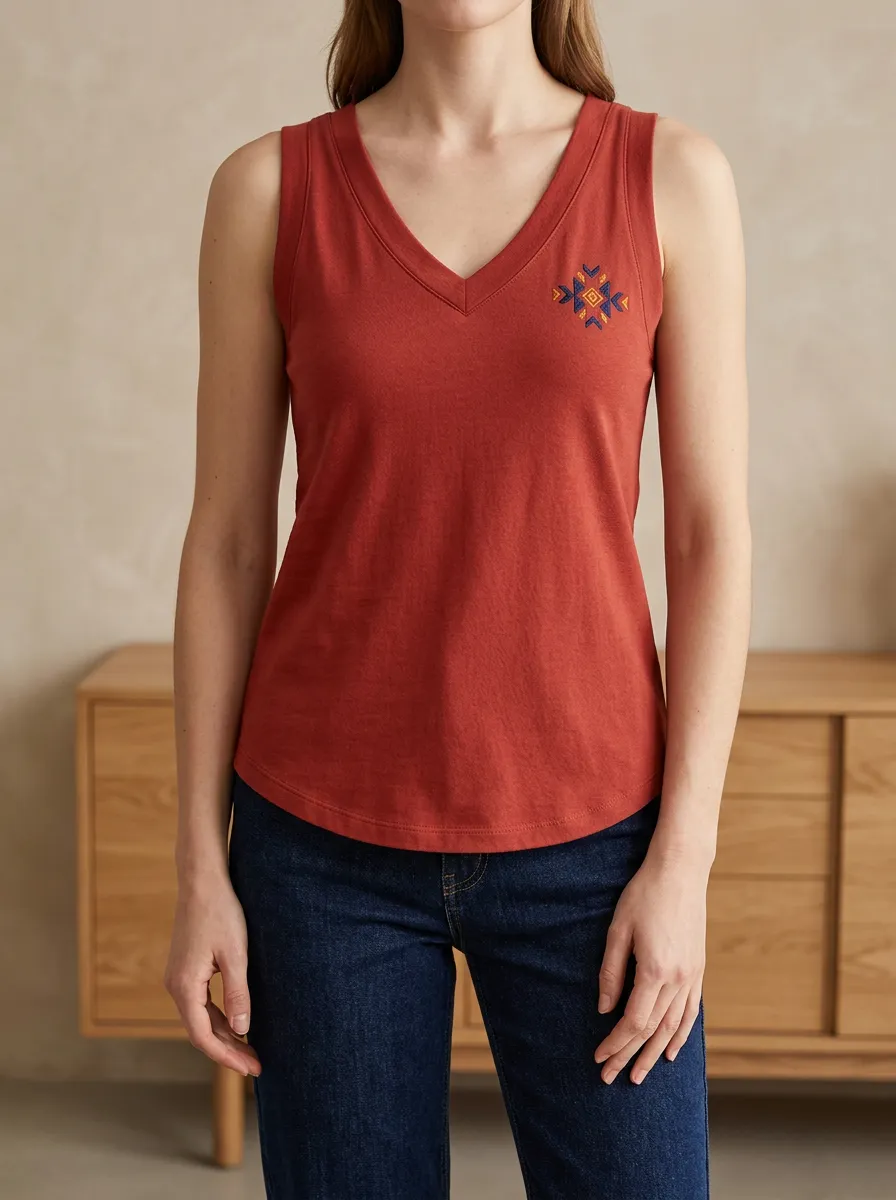 Relaxed Knit V Neck Sleeveless Top