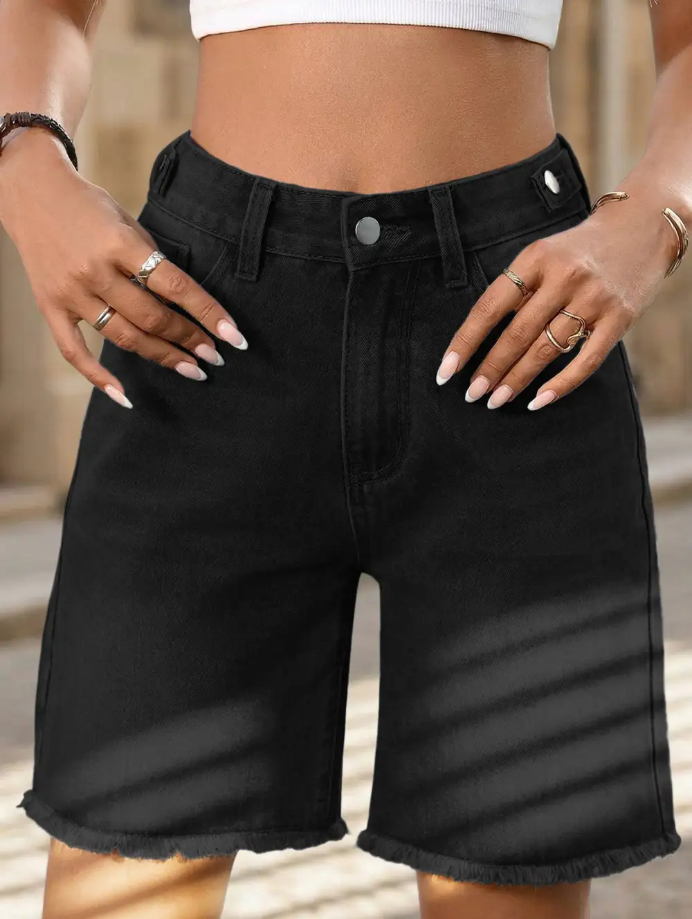 Washed Raw Hem Denim Shorts