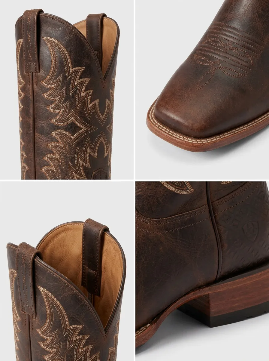 Men's Western Pull-On Embroidered Distressed Outdoor Straight-Leg Boots