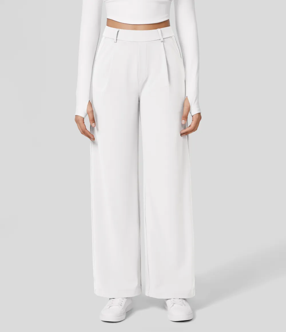 2026🔥  High Waisted Plicated Side Pocket Straight Leg Work Pants