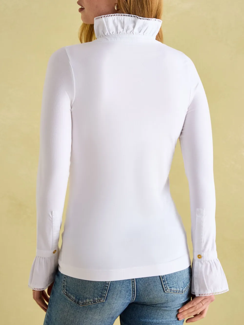 Black Long Sleeve Frilled Neck Top