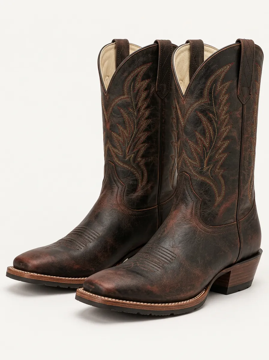 Men's Cowboy Boots with Red Leather Details