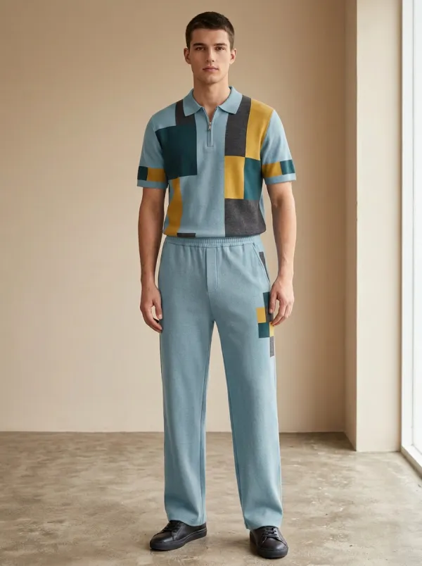 Men's Geometric Colorblock Printed Casual Set Everyday Design