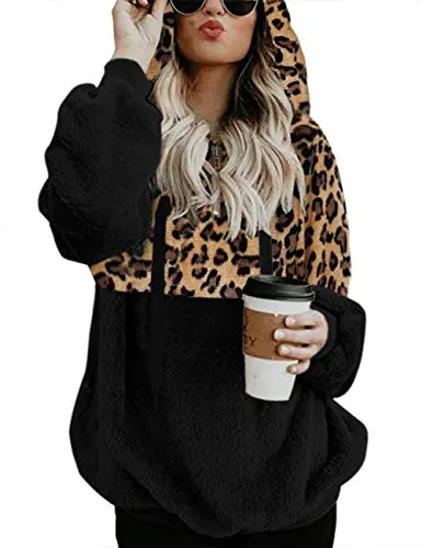 Women Casual Double Fuzzy Sweatshirt Faux Fleece Zip Pullover Hoodies Coat Outwear S-XXL