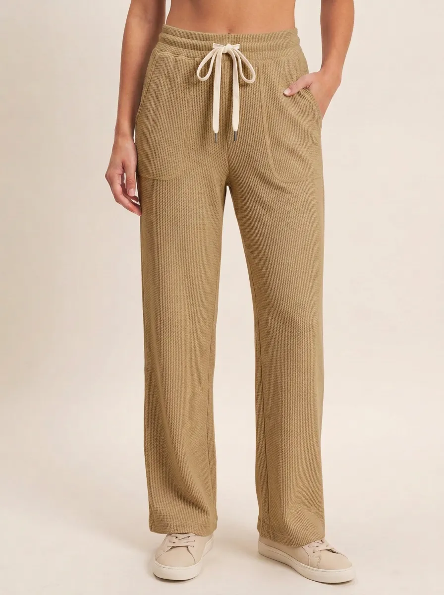 Women's Casual Waffle Knit Drawstring Lounge Pants