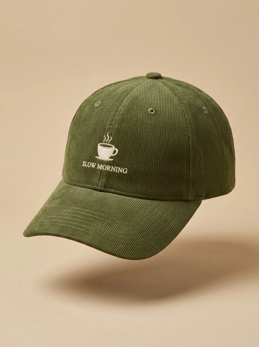Relaxed Coffee-Lover Slow-Morning Corduroy Embroidered Unisex Baseball Cap