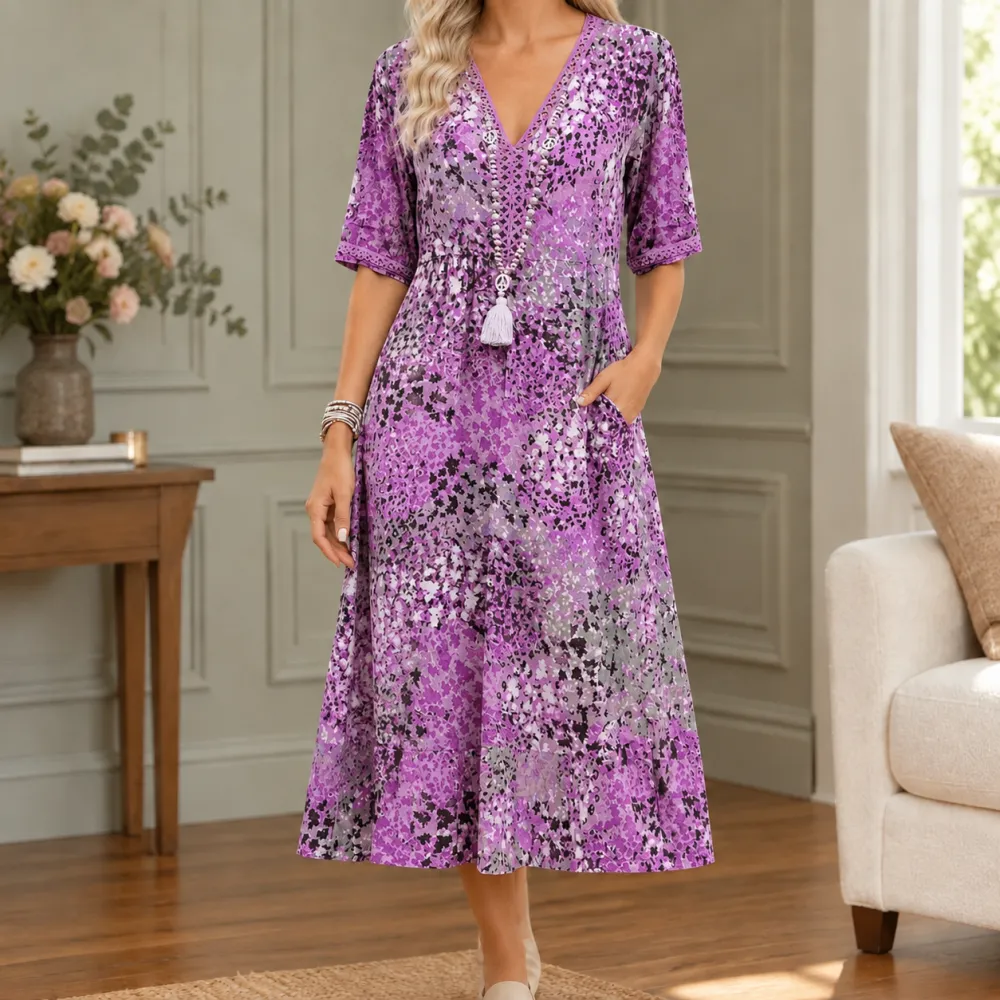 V Neck Midi Dress