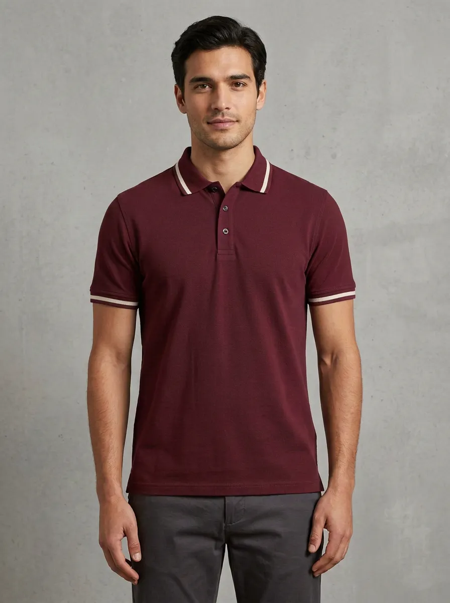 Men's Navy Blue Contrast Trim Casual Polo Shirt