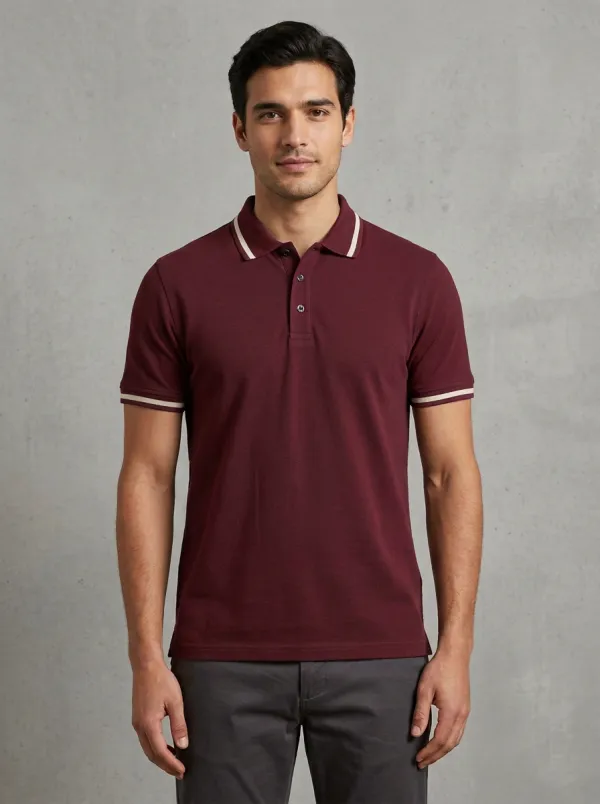 Men's Navy Blue Contrast Trim Casual Polo Shirt