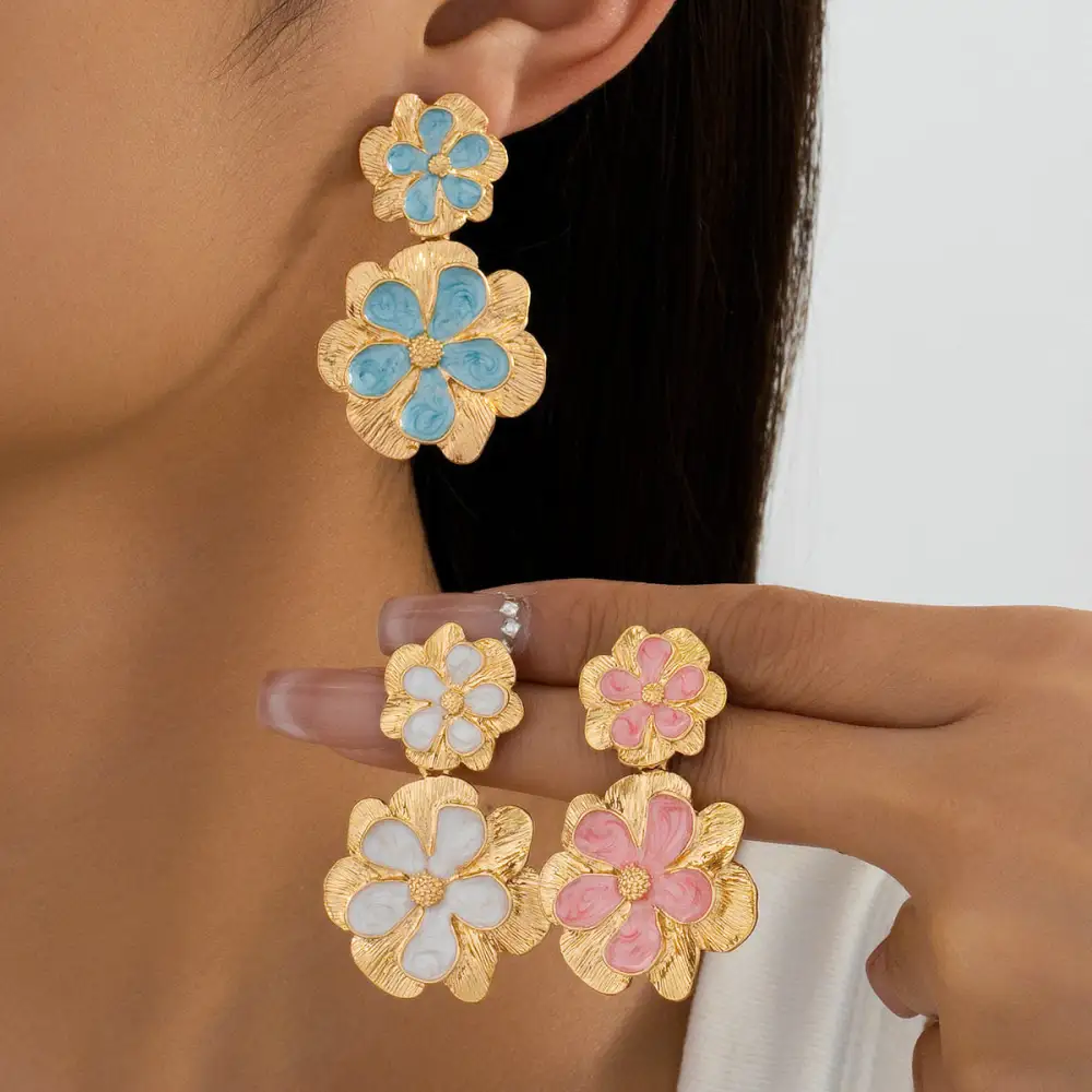 Vintage Minimalist Flower Drop Earrings