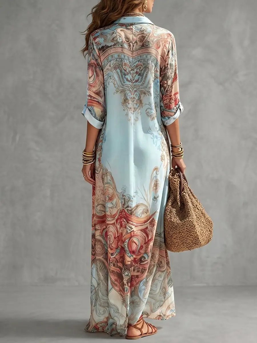 Printed Buttoned Shirt Maxi Dress