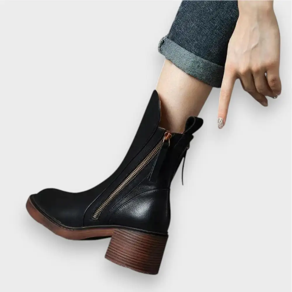 Leather Block Heel Ankle Ankle Boots