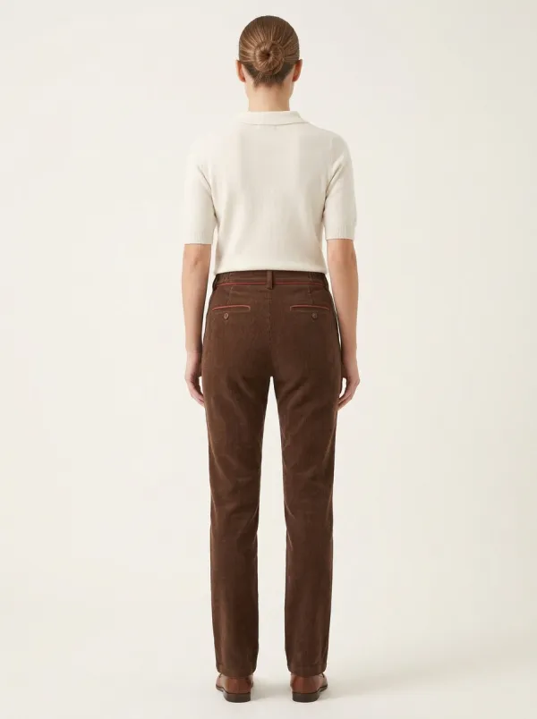 Women's Elastic-Side Piped-Pocket Corduroy Straight-Leg Pants