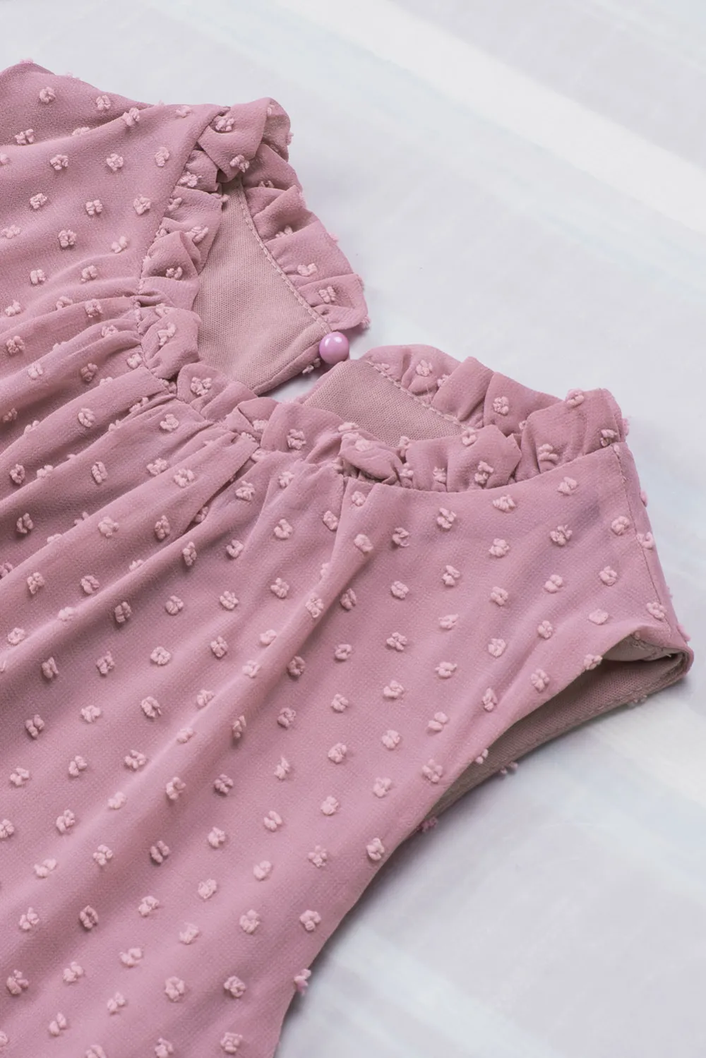 Pink Swiss Dot Sleeveless Ruffle Tank Top