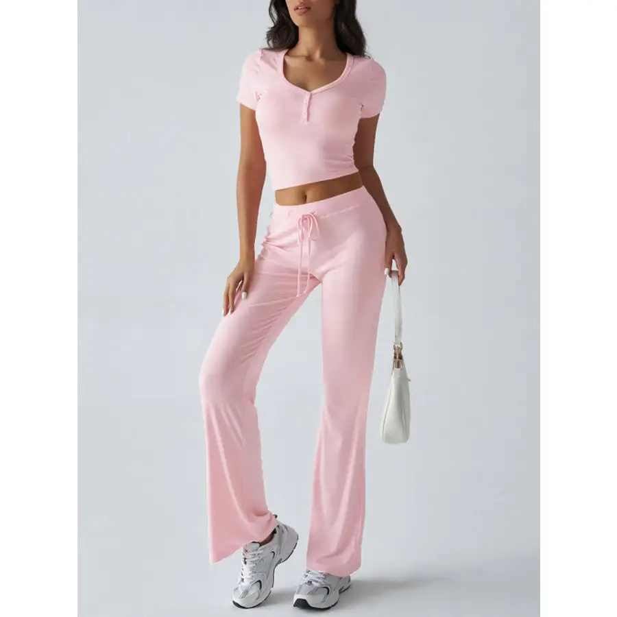 Short Sleeve Top and Drawstring Pants Set
