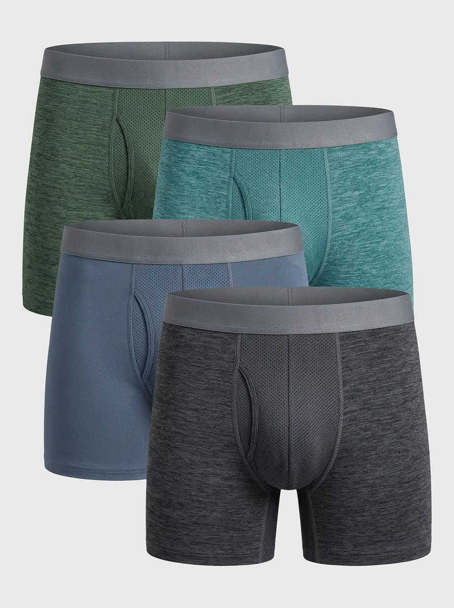 Mesh Panel Mesh Breathable-Look Textured Men's Boxer Briefs Four-Pack
