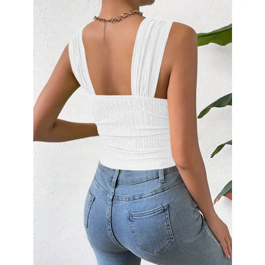 Textured Square Neck Wide Strap Tank