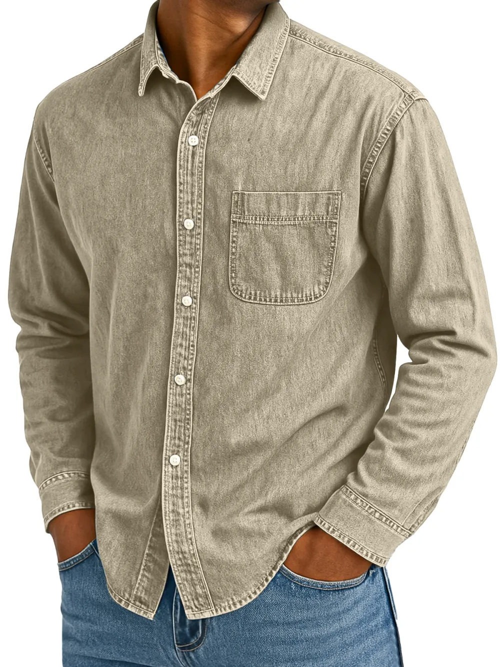 Comfort Fit Long Sleeve Camp Collar Pocket Shirt