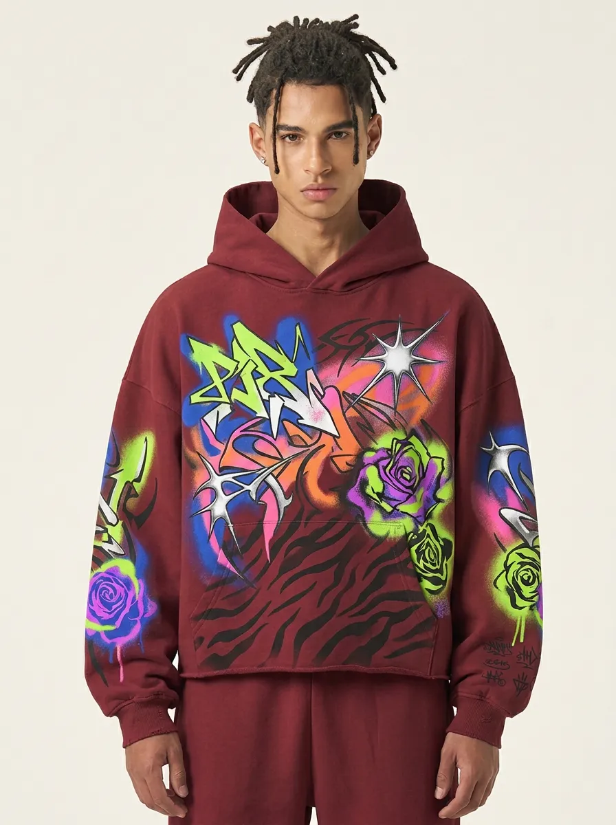 Unisex Canvas Graffiti Rose Zebra Graphic Hoodie