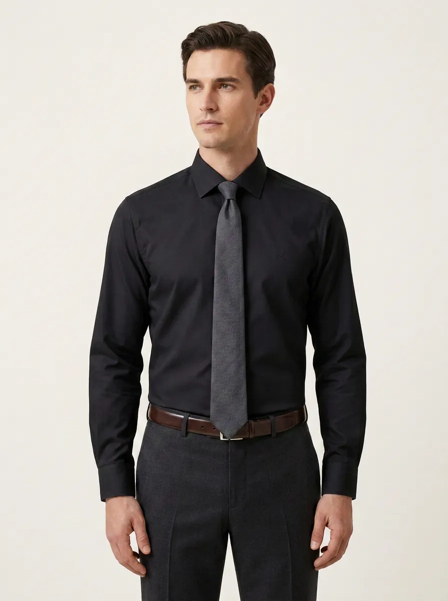 Men's Business Formal Non-Iron Cotton Long Sleeve Shirt