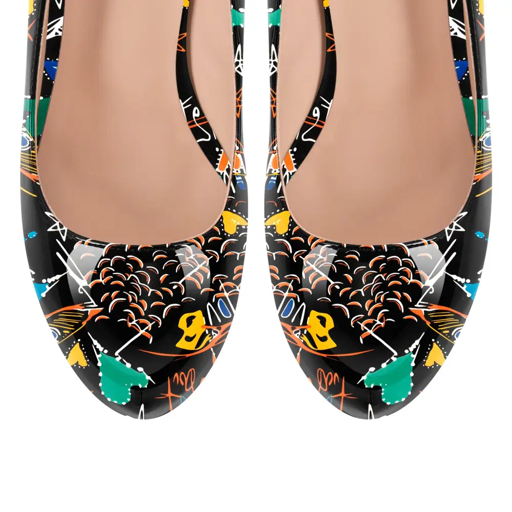 Statement Patent Finish Round Toe Platform Stiletto Pumps