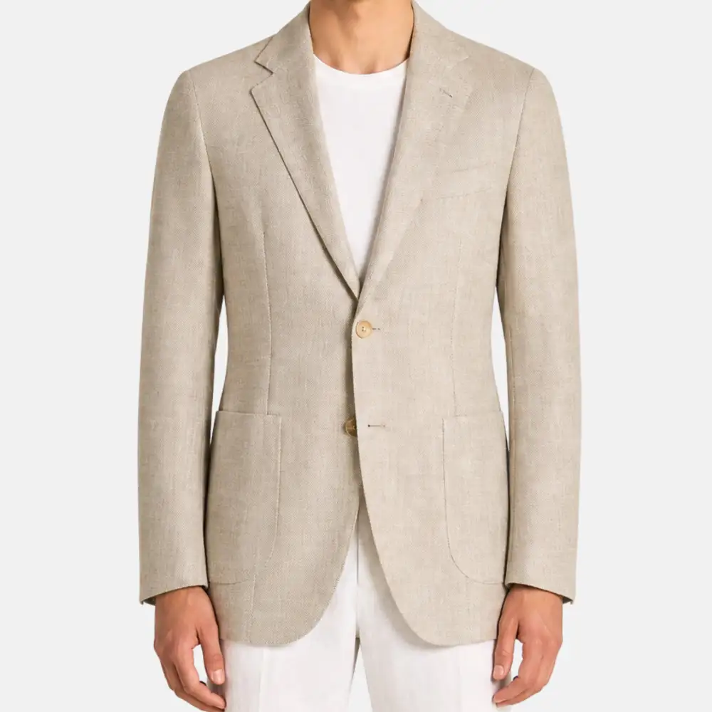 Herringbone Wool Silk Blazer Jacket