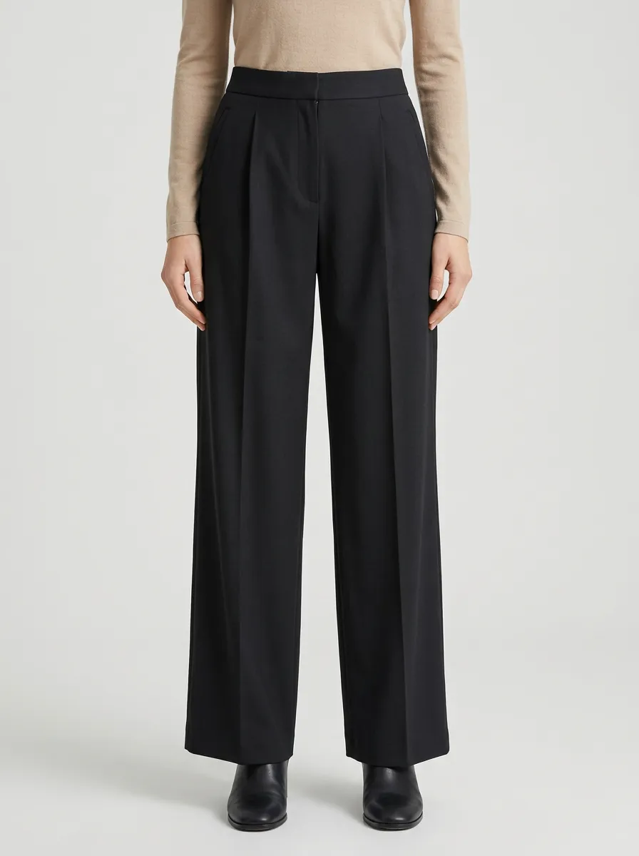 Relaxed Profile Pleated Wide-Leg Trousers