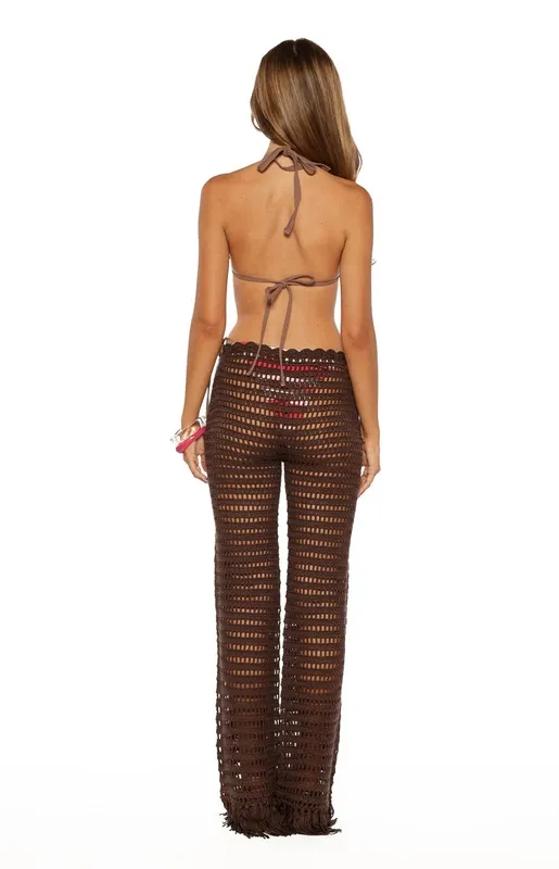 Brown Crochet Fringe Pants