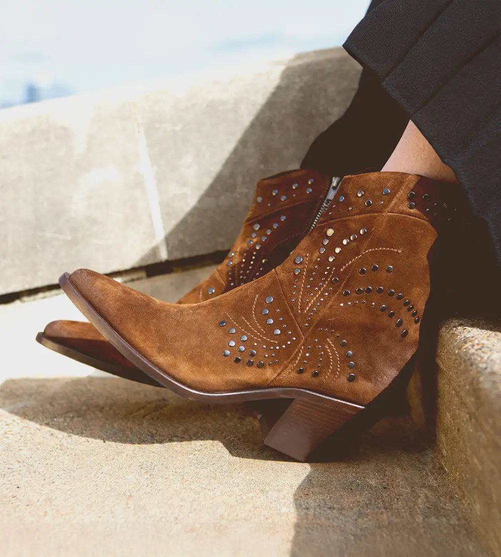 Pointed-Toe Studded Ankle Boots