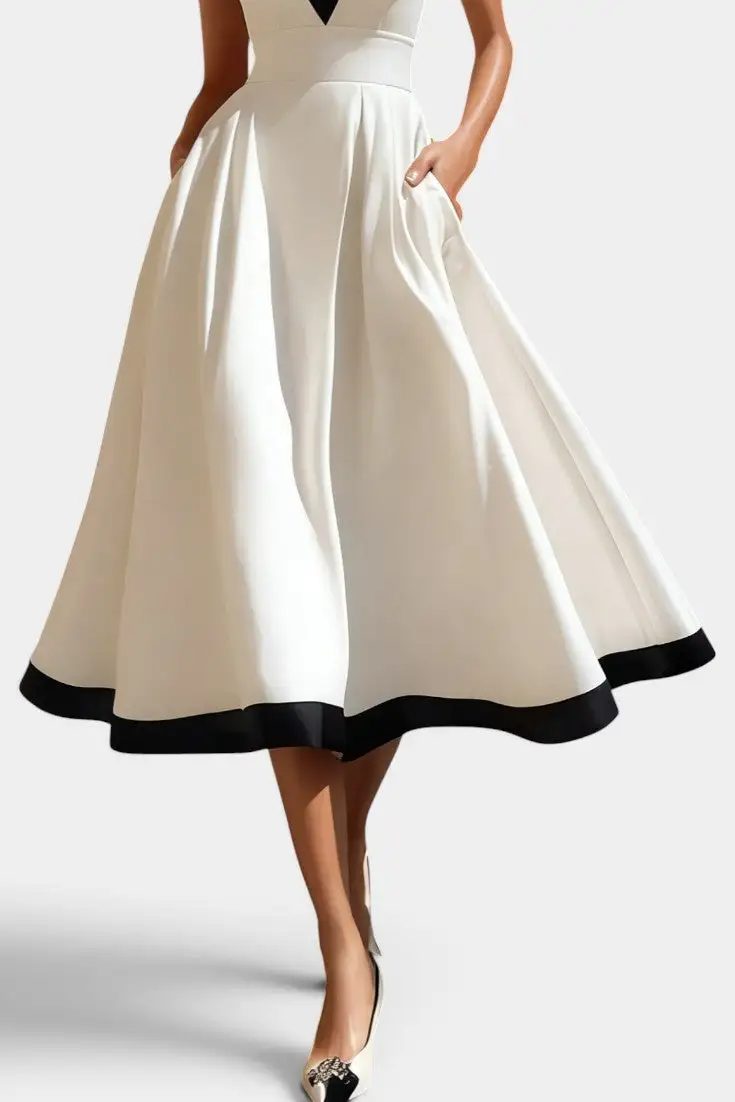 V-Neck Pocket-Detail Midi Dress