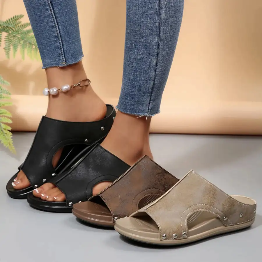 Pleated Open Toe Wedge Sandals