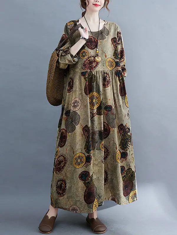 Artistic Printed Long Neck Maxi Dress