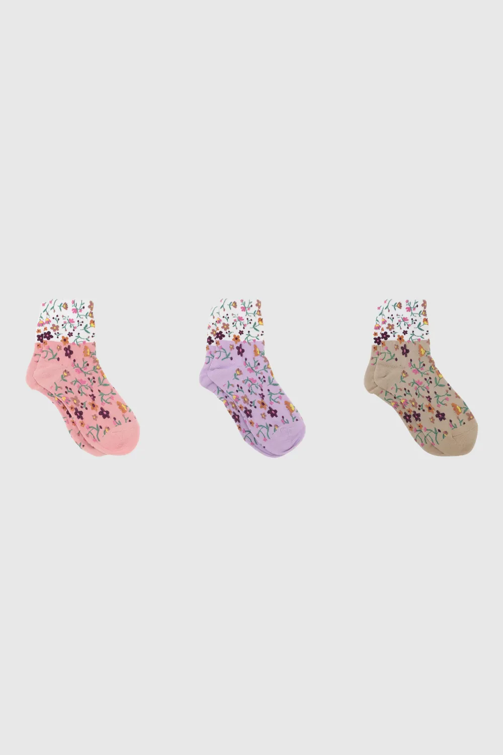 Floral Colorblock Socks - Three Pack