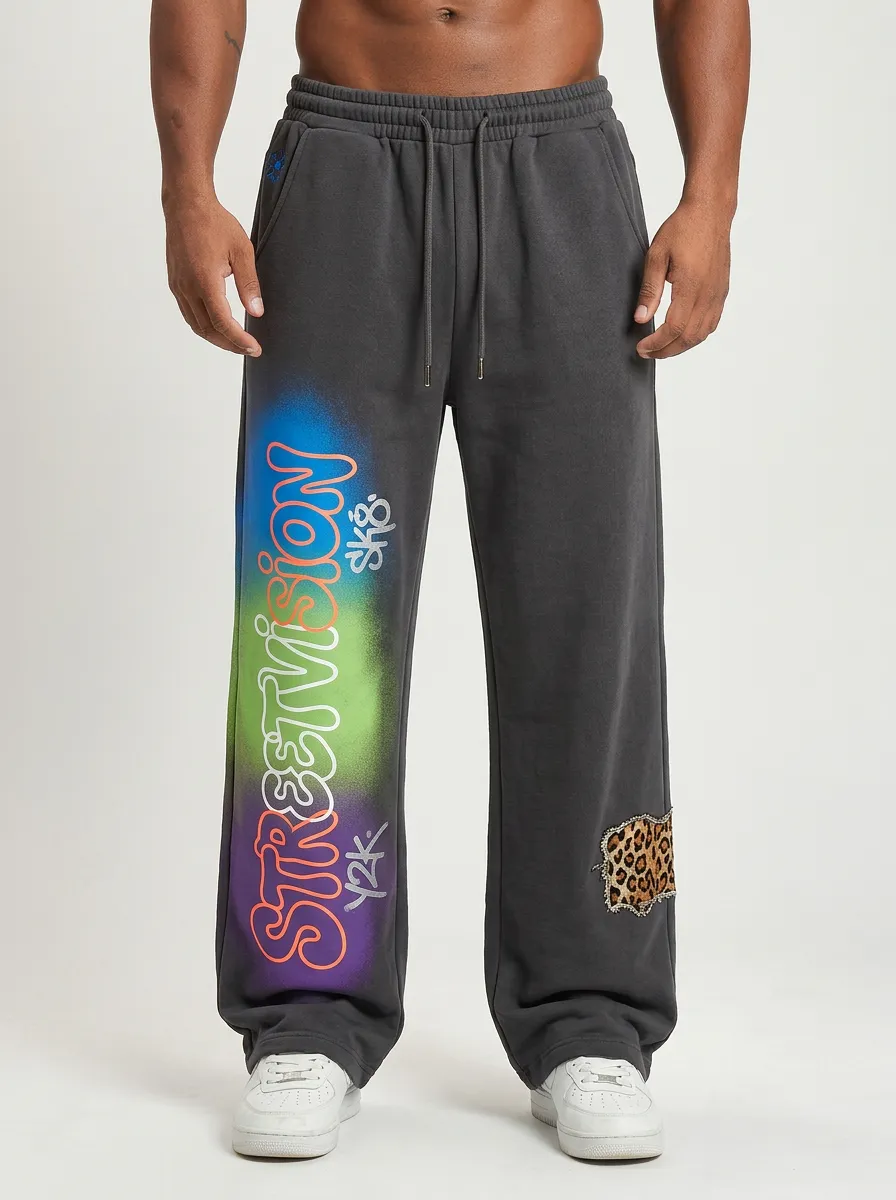Unisex Modern Streetwear Graffiti Leopard Patch Sweatpants