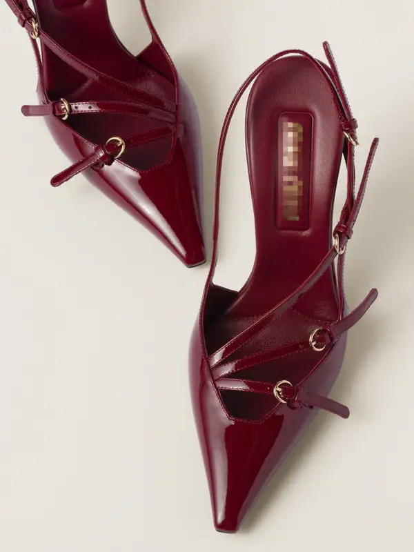 Buckle Cutout Pointed-Toe Panel Detail Slingback Heeled Sandals