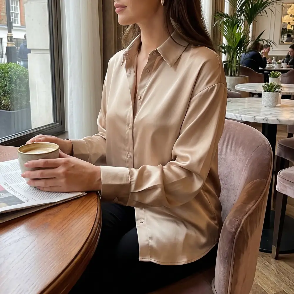  Satin Button Up Blouse