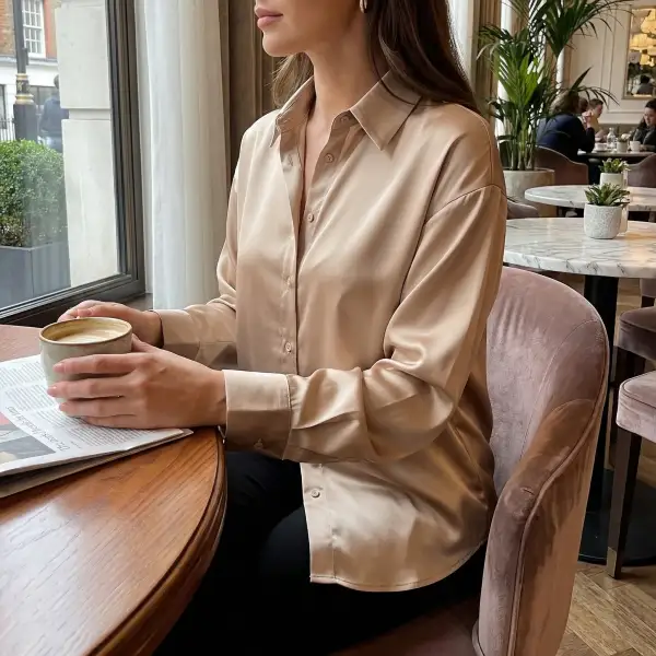  Satin Button Up Blouse