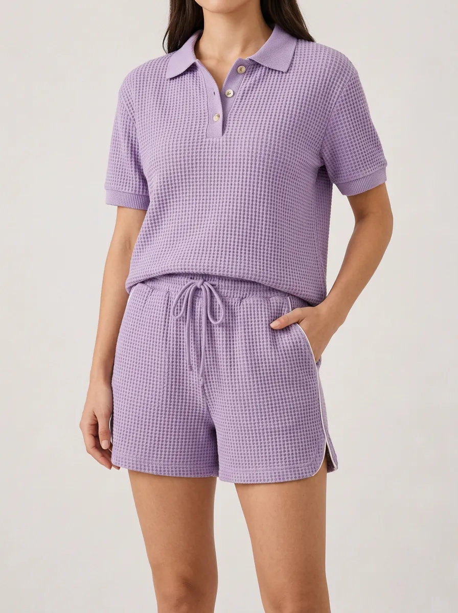 Women's Modern Waffle Knit Polo Shirt