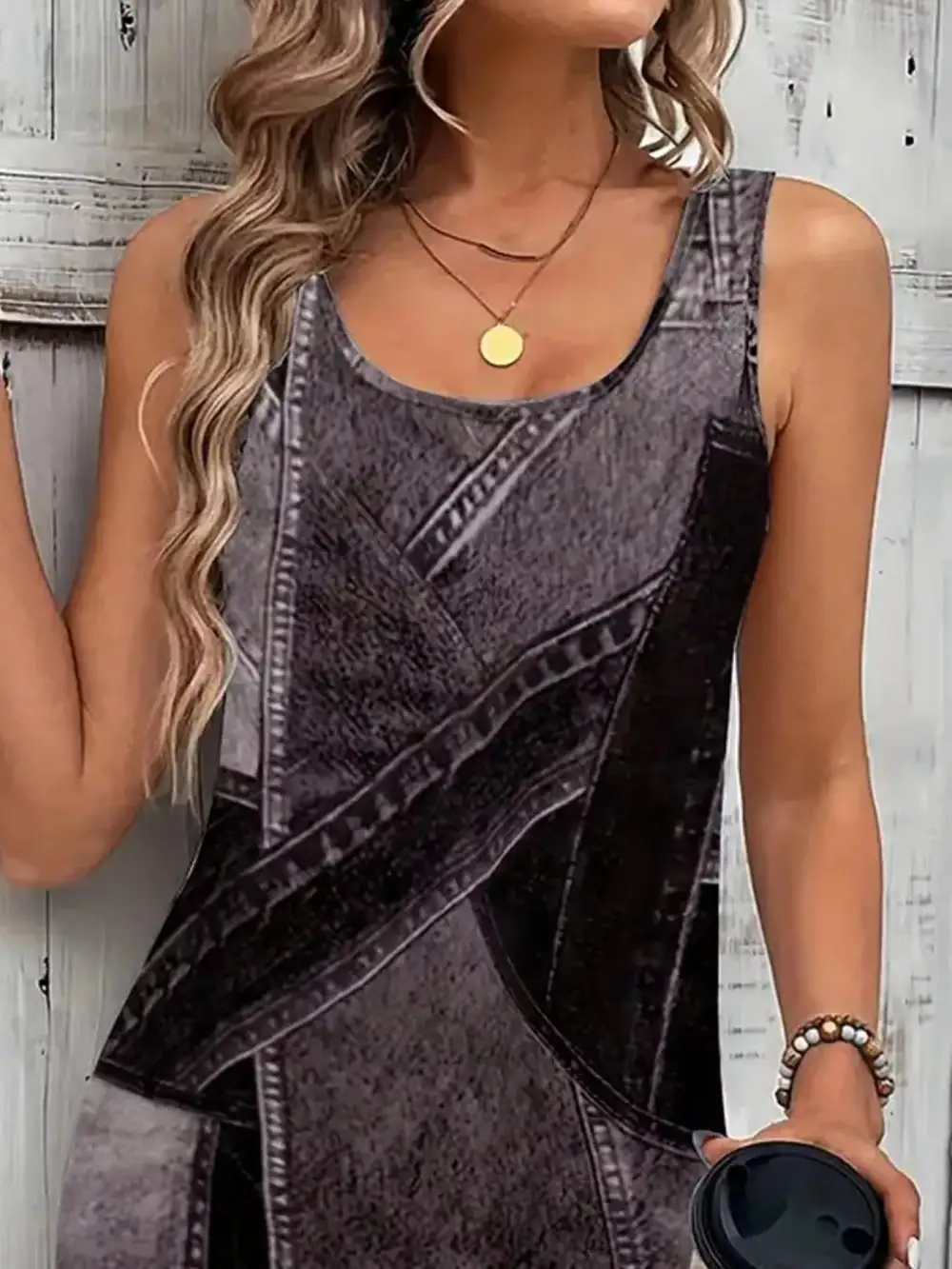 Patchwork Denim Sleeveless Dress