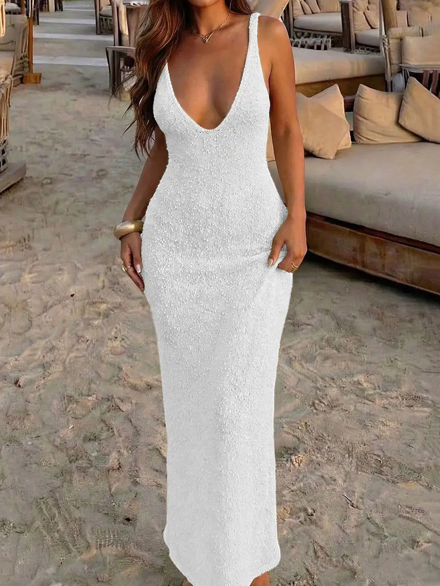 Through Sleeveless Neck Maxi Dress