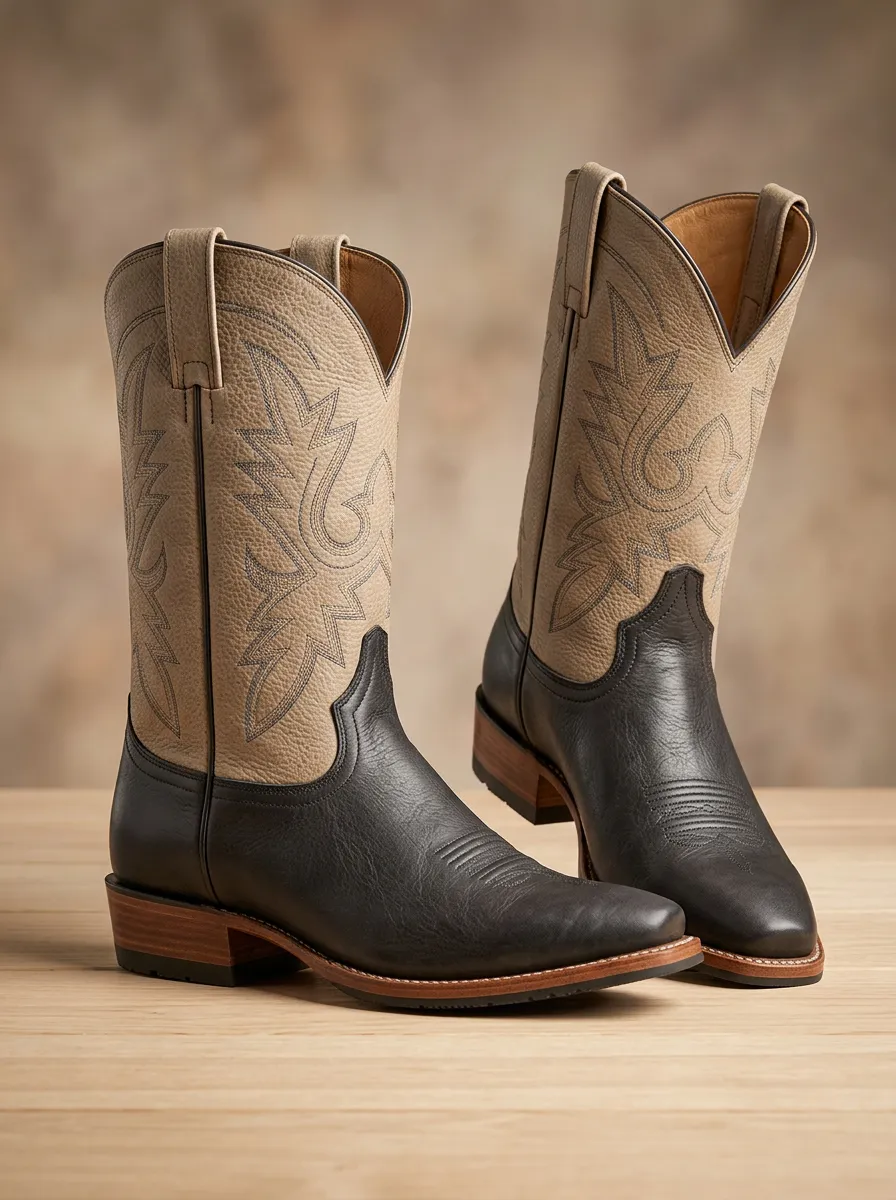 Men's Western Cowboy Two-Tone Stitched Boots