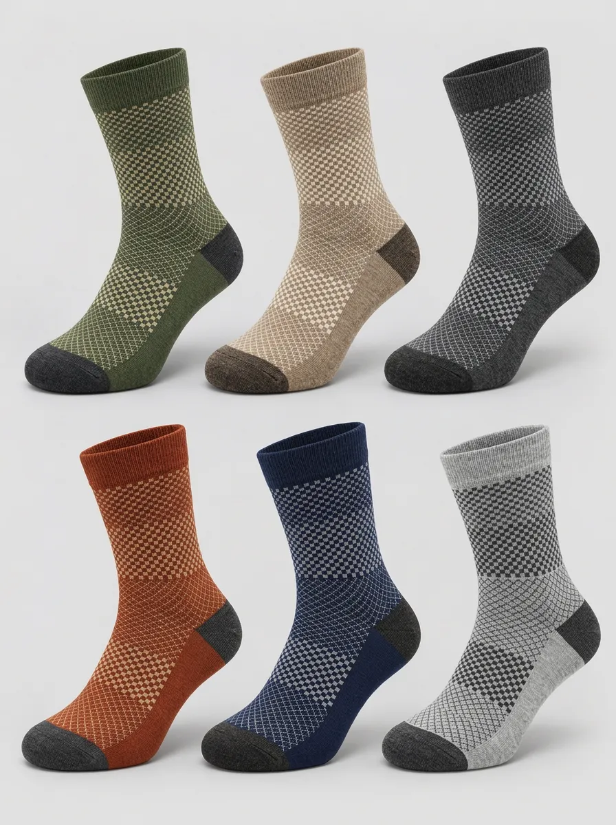Men's Casual Geometric Checkered Pattern Printed Socks 6-Pack