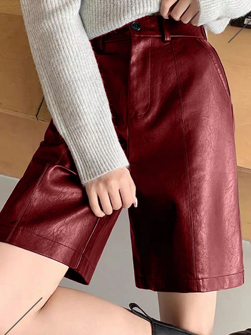 Pu Leather High Rise Shorts